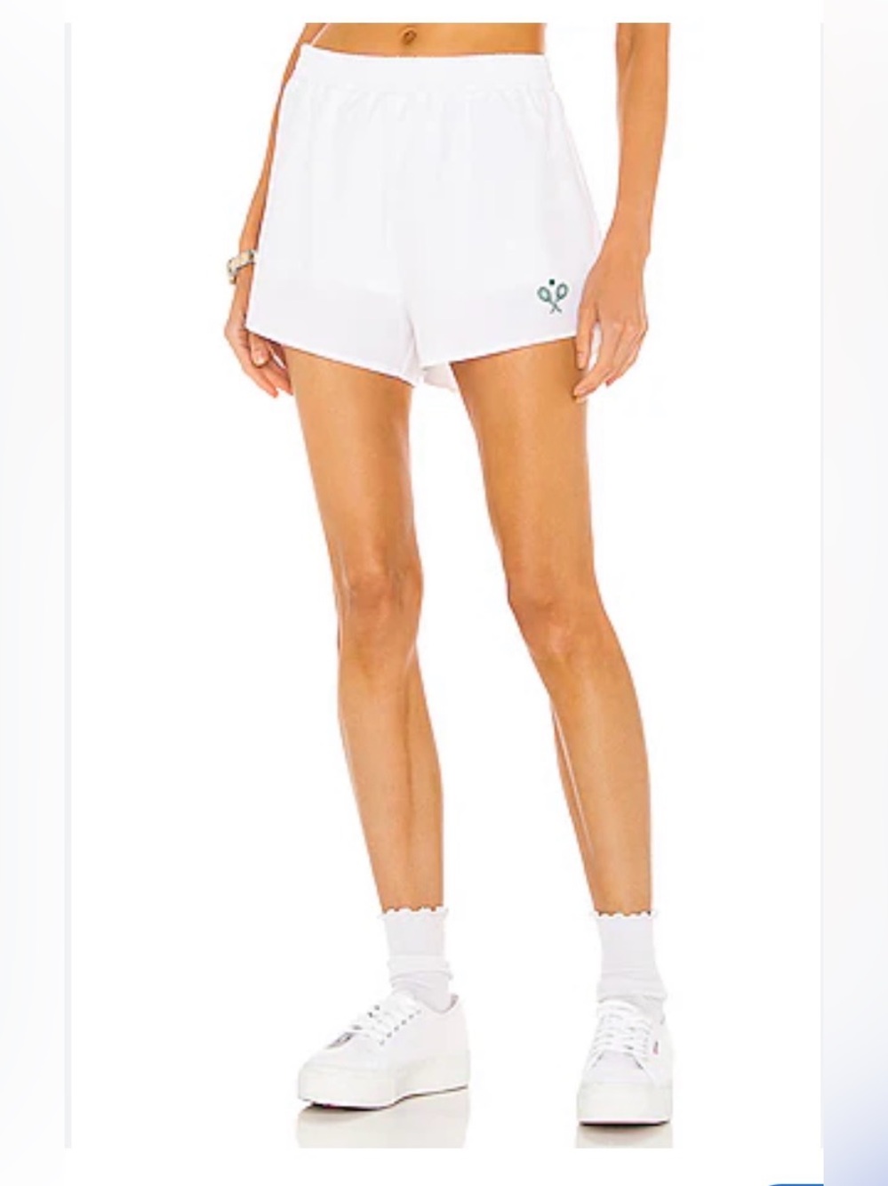 REVOLVE White Athletic Tennis Shorts with Green Logo